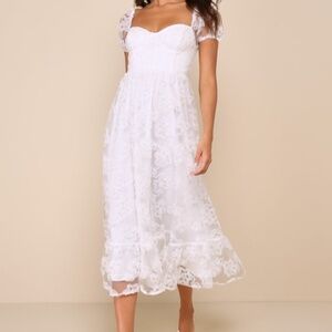 Lulus Notable Elegance White Mesh Floral Applique Bustier Midi Dress - Size L